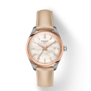 NWT Tissot PR 100 34MM Watch with Cream Strap and White MOP Dial